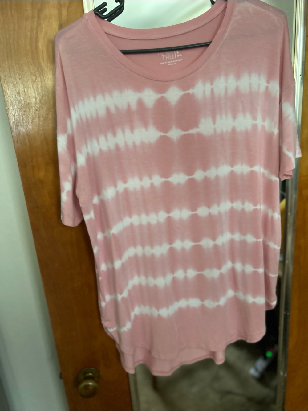 Time and Tru Pink and White Tie-Dye Short Sleeve Tunic